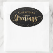 ブラックエレガント金ゴールドクリスマスグリーティング 楕円形シール (バッグ)