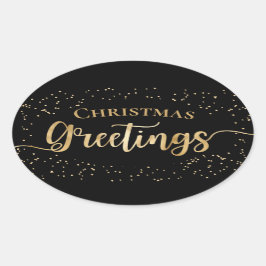 ブラックエレガント金ゴールドクリスマスグリーティング 楕円形シール