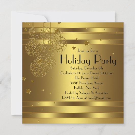ブラックエレガント金ゴールドクリスマスパーティの招待状 招待状 (正面)