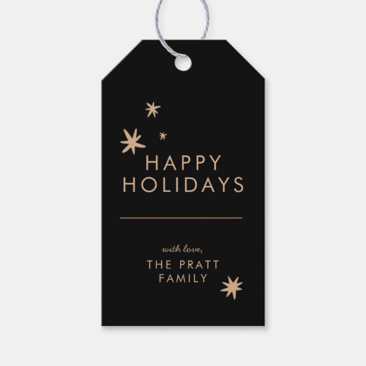 ブラックエレガント金ゴールドクリスマスホリデースターデザイン ギフトタグ (正面)