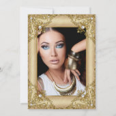 ブラックエレガント金ゴールドクリームフォトバースデーパーティー 招待状 (裏面)