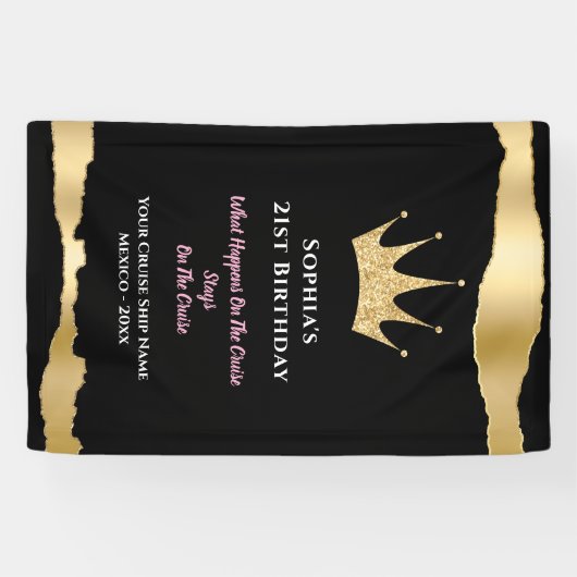 ブラックエレガント金ゴールドクルーズドア誕生日 横断幕 (横)