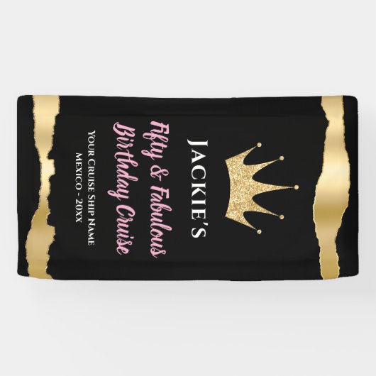 ブラックエレガント金ゴールドクルーズドア50誕生日 横断幕 (横)