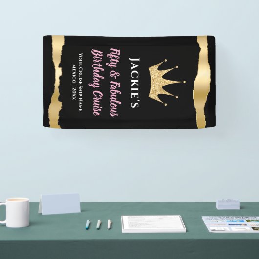 ブラックエレガント金ゴールドクルーズドア50誕生日 横断幕 (トレードショー)