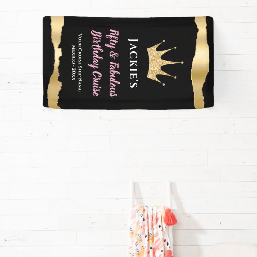 ブラックエレガント金ゴールドクルーズドア50誕生日 横断幕