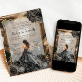 ブラックエレガント金ゴールドグランド社交ダンスプリンセス15アニョス 招待状