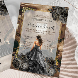 ブラックエレガント金ゴールドグランド社交ダンスプリンセス15アニョス 招待状