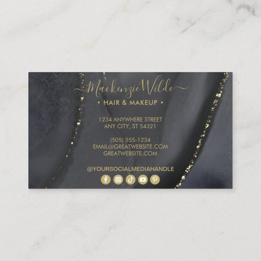 ブラックエレガント金ゴールドグリッターアゲートマーブルシック 名刺 (裏面)