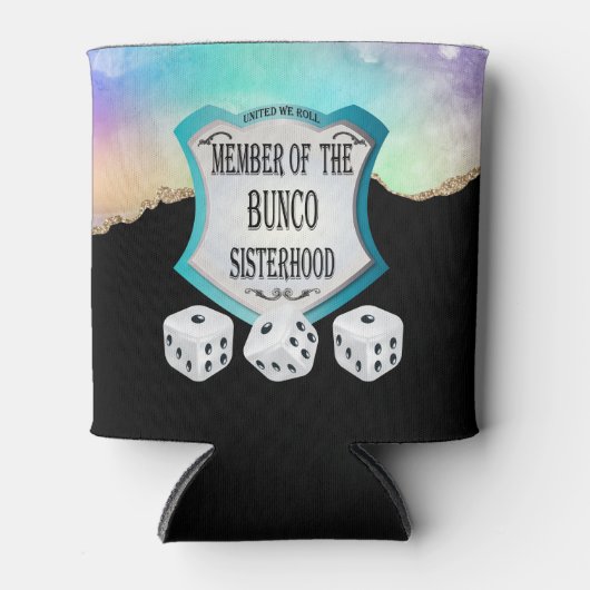 ブラックエレガント金ゴールドグリッターバンコシスタフッドサイコロ 缶クーラー (正面)