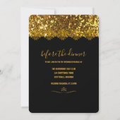 ブラックエレガント金ゴールドグリッターブルックリハーサルディナー 招待状 (裏面)