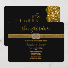ブラックエレガント金ゴールドグリッターブルックリハーサルディナー 招待状