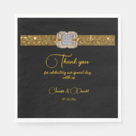 ブラックエレガント金ゴールドグリッターブルック結婚ズ スタンダードランチョンナプキン