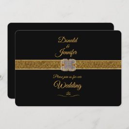ブラックエレガント金ゴールドグリッターブルック結婚ズ 招待状