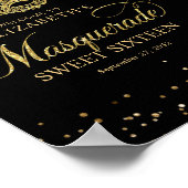 ブラックエレガント金ゴールドグリッターマスカレードパーティー ポスター (角)