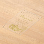 ブラックエレガント金ゴールドグリッターマスカレード誕生日 アクリル招待状 (レイダウン)