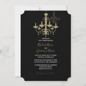 ブラックエレガント金ゴールドシャンデリア結婚式招待状 招待状 (正面)