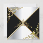 ブラックエレガント金ゴールドシルバーパールバースデーパーティー 招待状 (裏面)