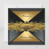 ブラックエレガント金ゴールドジュエルバースデーパーティー50日 招待状 (正面)