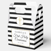 ブラックエレガント金ゴールドストライプファースト聖餐式 フェイバーボックス (オープン)