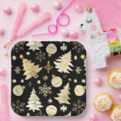 ブラックエレガント金ゴールドスノーフレークスクリスマスツリーボール ペーパープレート (パーティー)