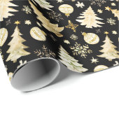 ブラックエレガント金ゴールドスノーフレークスクリスマスツリーボール ラッピングペーパー (ロールコーナー)