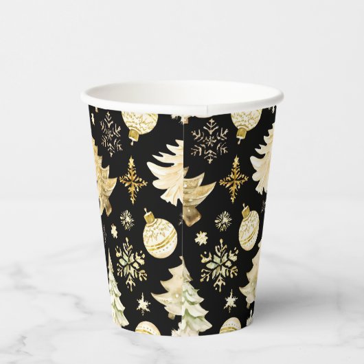 ブラックエレガント金ゴールドスノーフレークスクリスマスツリーボール 紙コップ (右)