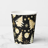 ブラックエレガント金ゴールドスノーフレークスクリスマスツリーボール 紙コップ (正面)