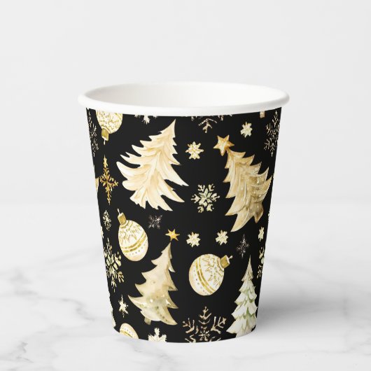 ブラックエレガント金ゴールドスノーフレークスクリスマスツリーボール 紙コップ (正面)