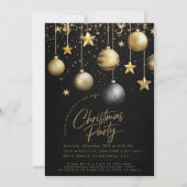 ブラックエレガント金ゴールドスパークルスタークリスマスパーティー 招待状 (正面)