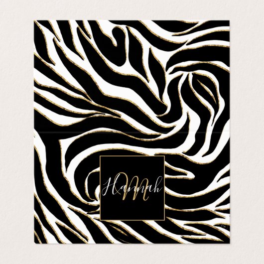 ブラックエレガント金ゴールドゼブラホワイトアニマルプリント 名刺 (外部フラット)