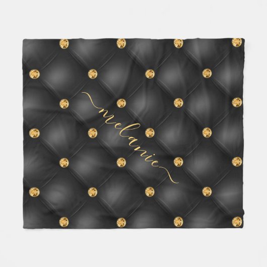 ブラックエレガント金ゴールドダイヤモンドはあなたの名前をタフティング フリースブランケット (正面(横))