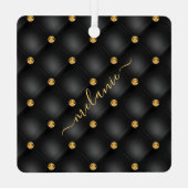 ブラックエレガント金ゴールドダイヤモンドタフテカスタムィッドあなたの名前 メタルオーナメント (裏面)