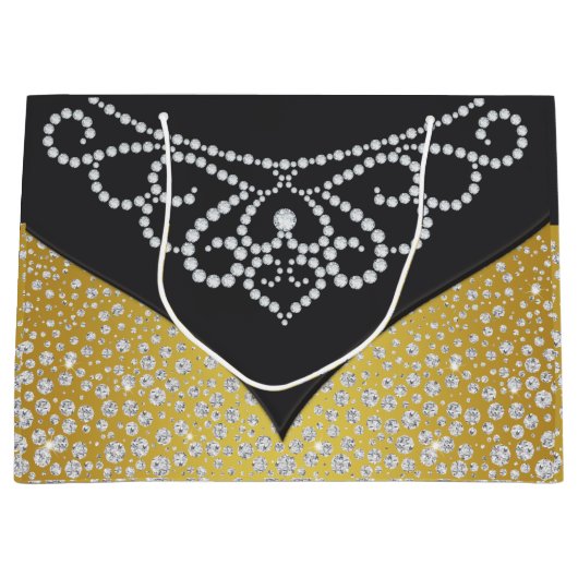 ブラックエレガント金ゴールドダイヤモンド女性 ラージペーパーバッグ (正面)