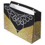 ブラックエレガント金ゴールドダイヤモンド女性 ラージペーパーバッグ (裏面アングル)