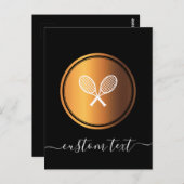 ブラックエレガント金ゴールドテニスラケット追加カスタム文字 ポストカード (正面/裏面)