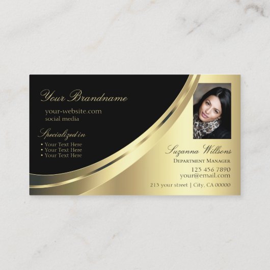 ブラックエレガント金ゴールドデコールとロゴとフォトノーブル 名刺 (裏面)