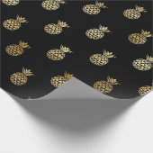 ブラックエレガント金ゴールドトロピカルパイナップル誕生日 ラッピングペーパー (角)