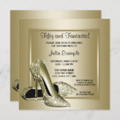 ブラックエレガント金ゴールドハイヒールバースデーパーティー 招待状 (正面/裏面)