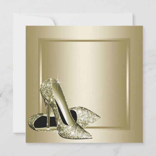 ブラックエレガント金ゴールドハイヒールバースデーパーティー 招待状 (裏面)