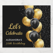 ブラックエレガント金ゴールドバルーンシック誕生日 スパークリングワインラベル (シングルラベル)