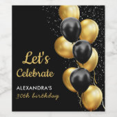 ブラックエレガント金ゴールドバルーンシック誕生日 ワインラベル (シングルラベル)