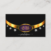 ブラックエレガント金ゴールドパープルとモノグラムダイヤモンド 名刺 (正面)