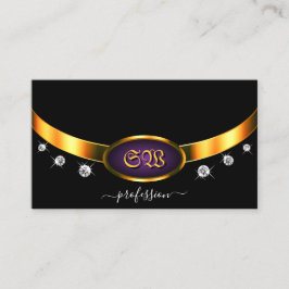 ブラックエレガント金ゴールドパープルとモノグラムダイヤモンド 名刺