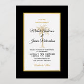 ブラックエレガント金ゴールドパームツリービーチ結婚式 箔招待状 (正面)