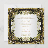 ブラックエレガント金ゴールドパールプリンセスキンセアニェラ 招待状 (裏面)