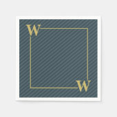 ブラックエレガント金ゴールドピンスリモノグラムのー スタンダードカクテルナプキン (正面)