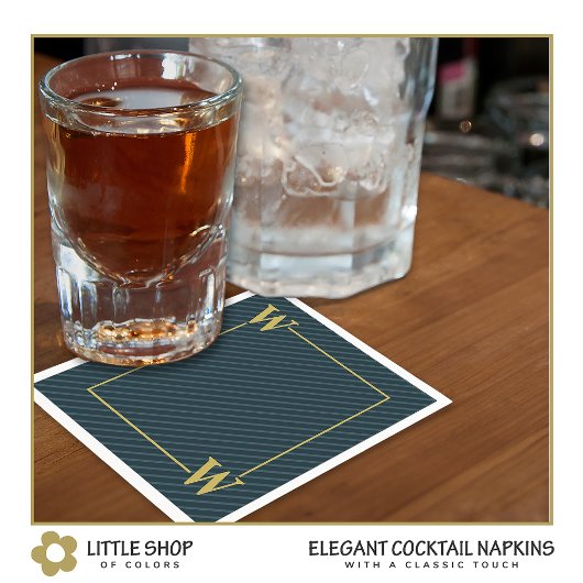 ブラックエレガント金ゴールドピンスリモノグラムのー スタンダードカクテルナプキン