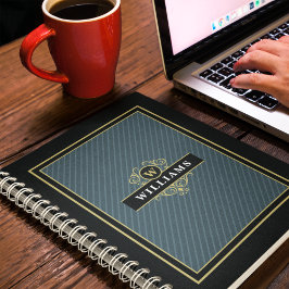 ブラックエレガント金ゴールドピンスリモノグラムのー ノートブック