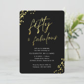 ブラックエレガント金ゴールドフィフティファブラス誕生日 招待状 (スタンド正面)