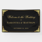 ブラックエレガント金ゴールドフェイクヴィンテージウェディングウェルカム 横断幕 (横)